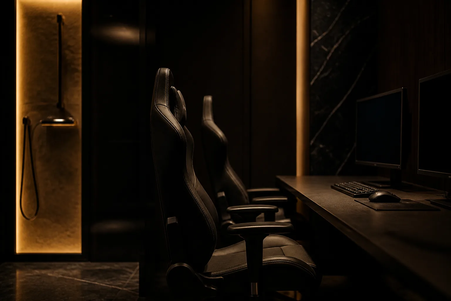 Equipo de GamePeak en el lounge del club con luz dorada — GamePeak team in the club lounge under golden light